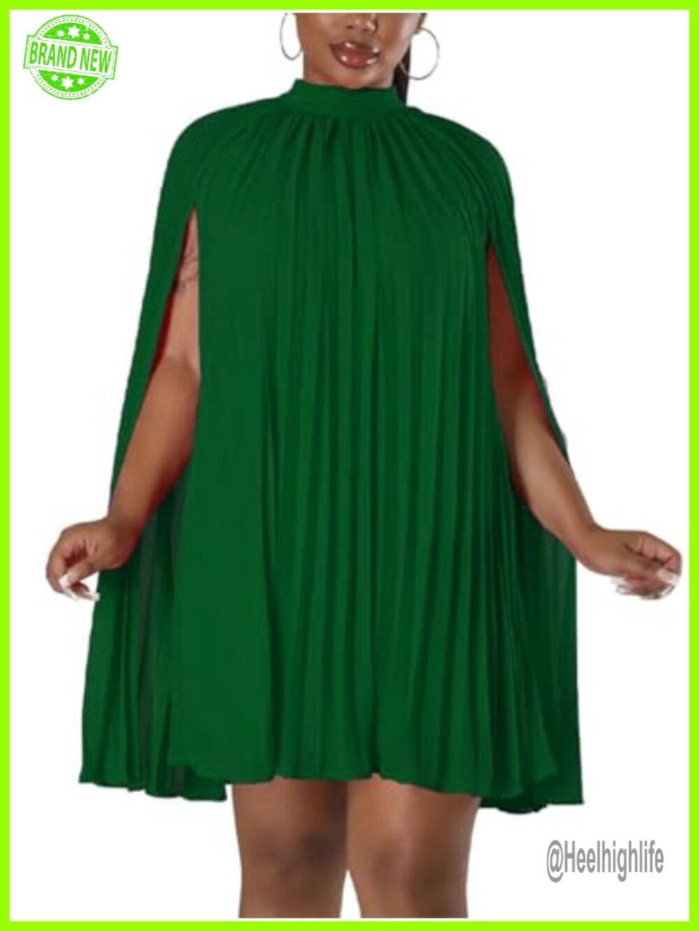 Women's Pleated Cape Mini Dress High Neck Cocktail Party